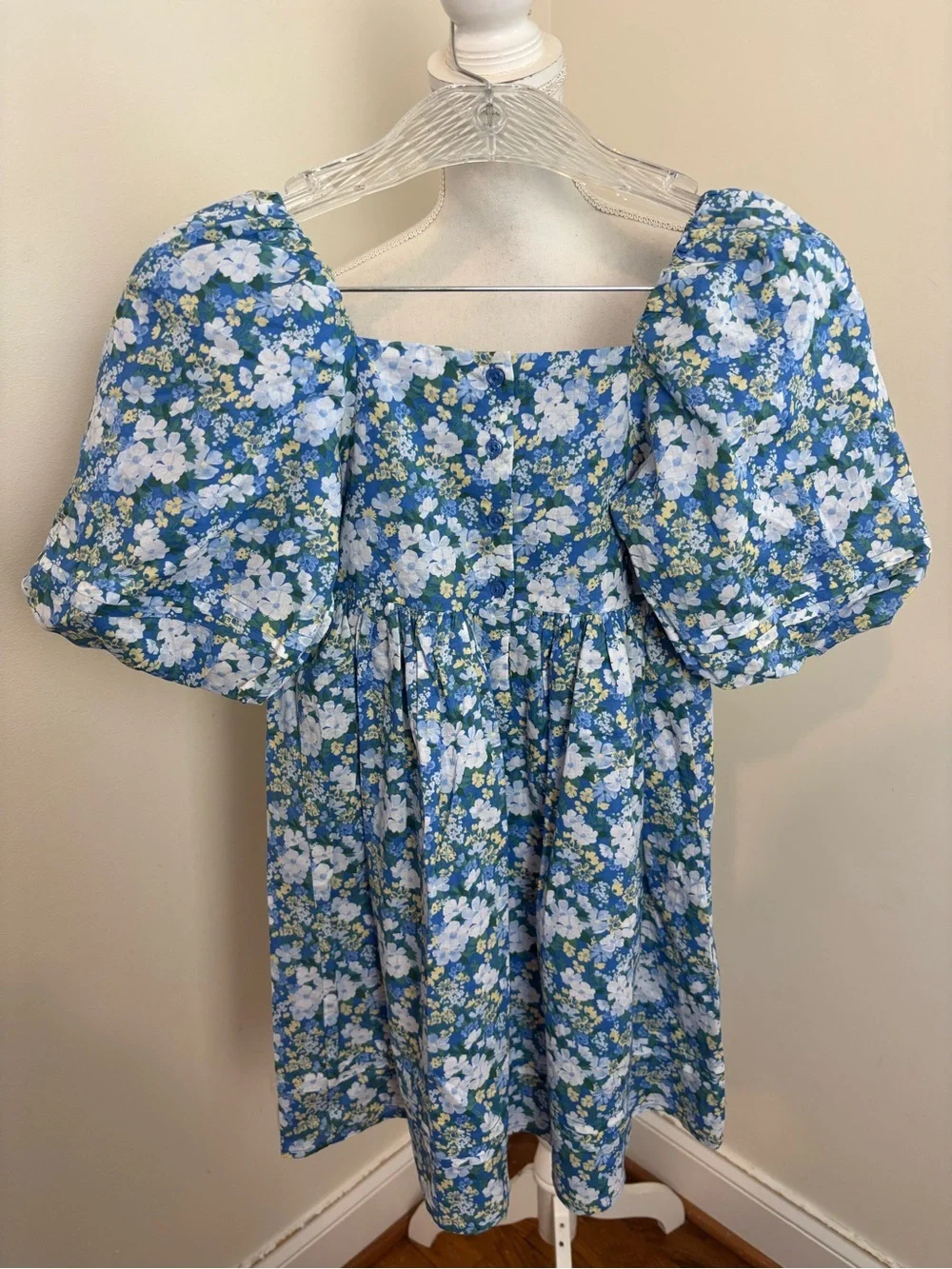 Janie and Jack Natalie Floral Smocked Bubble Sleeve Dress Lapis Floral Size 10